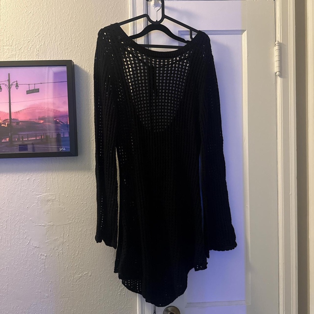 Forever 21 Black Crochet Long Sleeve Dress